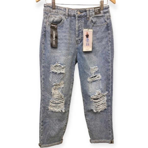 Simple Society NWT Sz 7 (28) Straight High Rise Roll Cuff Button Fly Women Jeans - Picture 3 of 11